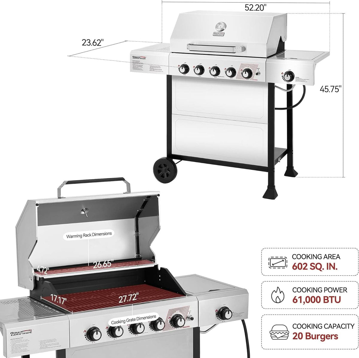 GA5401T 5 Burner Propane Grill Stainless Stee lGrill