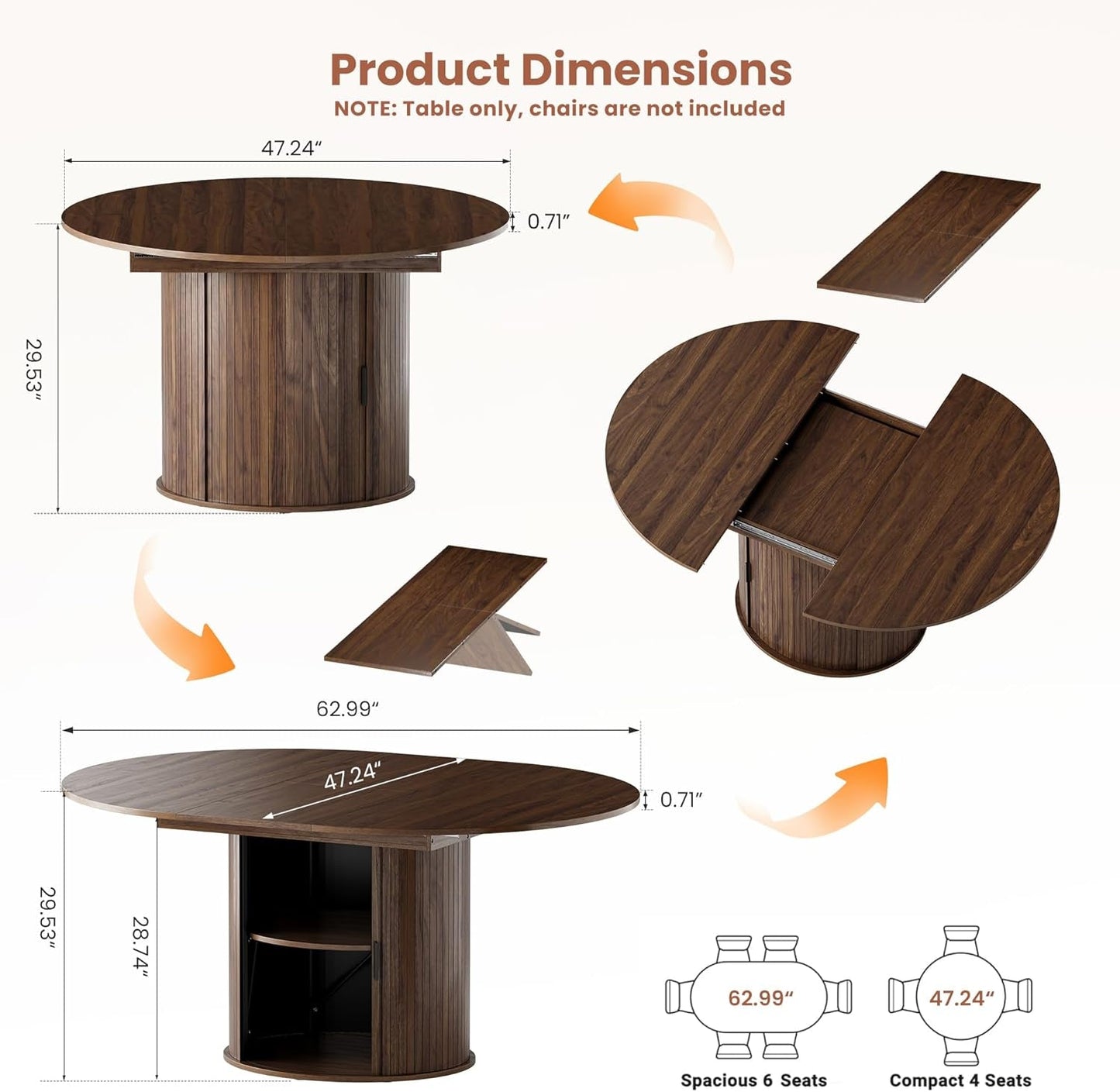 Walnut Extendable Round Dining Table Hidden Storage