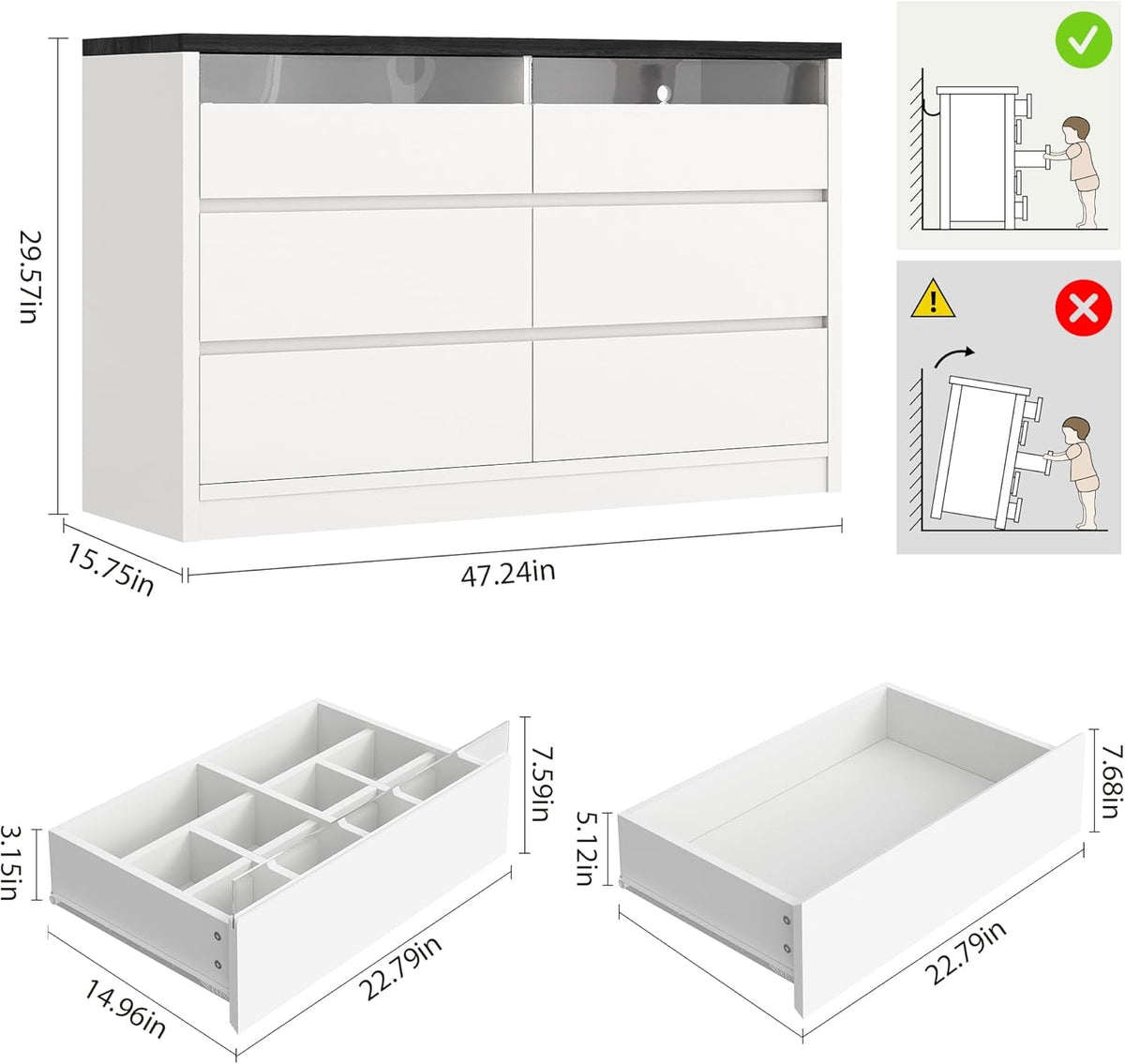 White RGBLED Dresser With Innovative Illumination Drawers