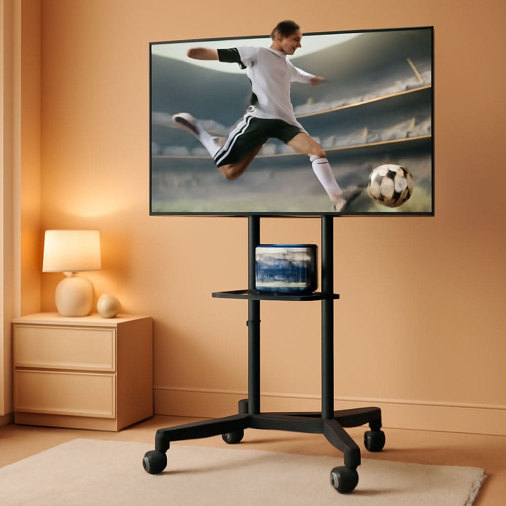Black Heavy Duty Rolling TV Stand With Lockable Wheels