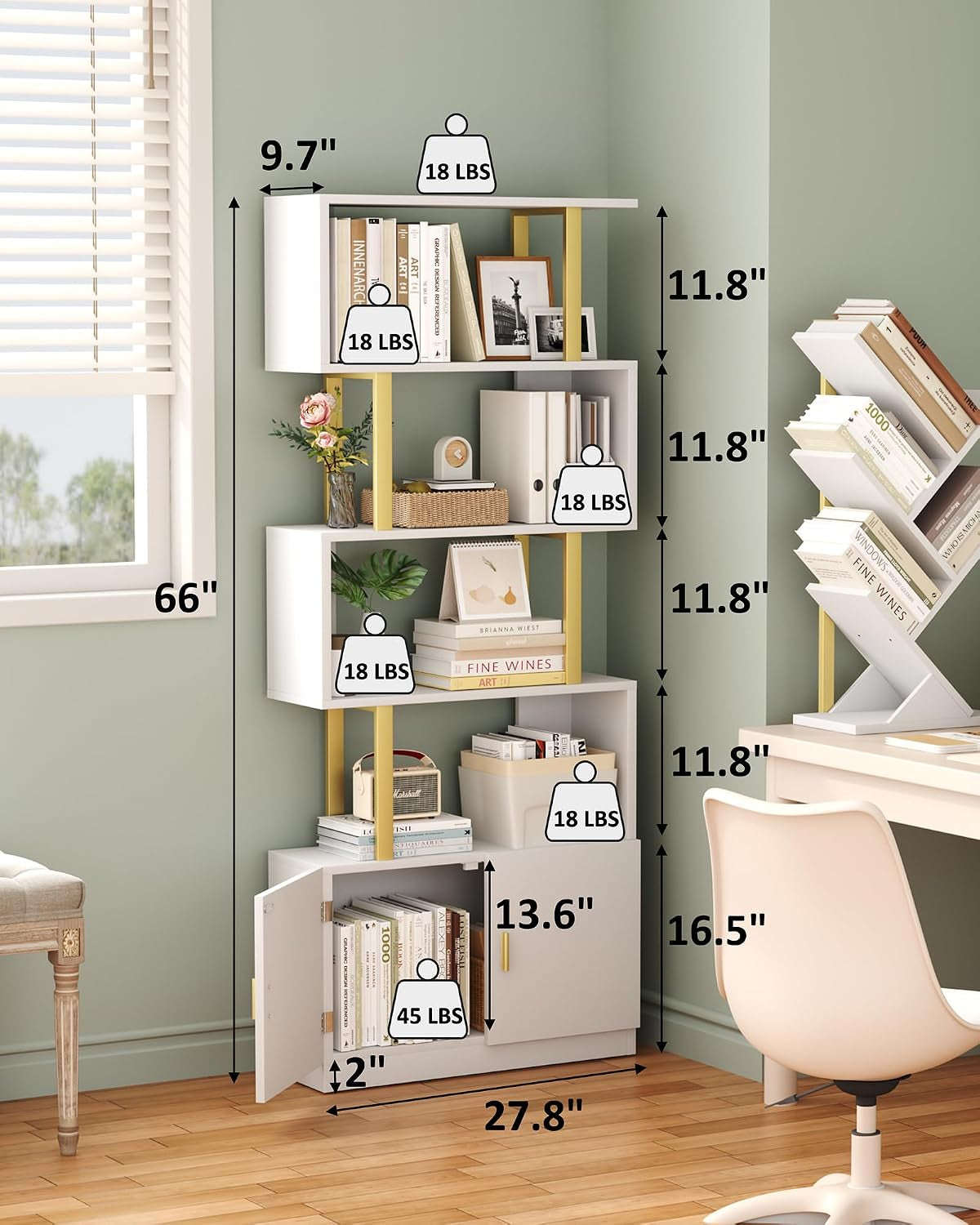 Modern S Shaped Geometric Wooden Decorative Bookcase
