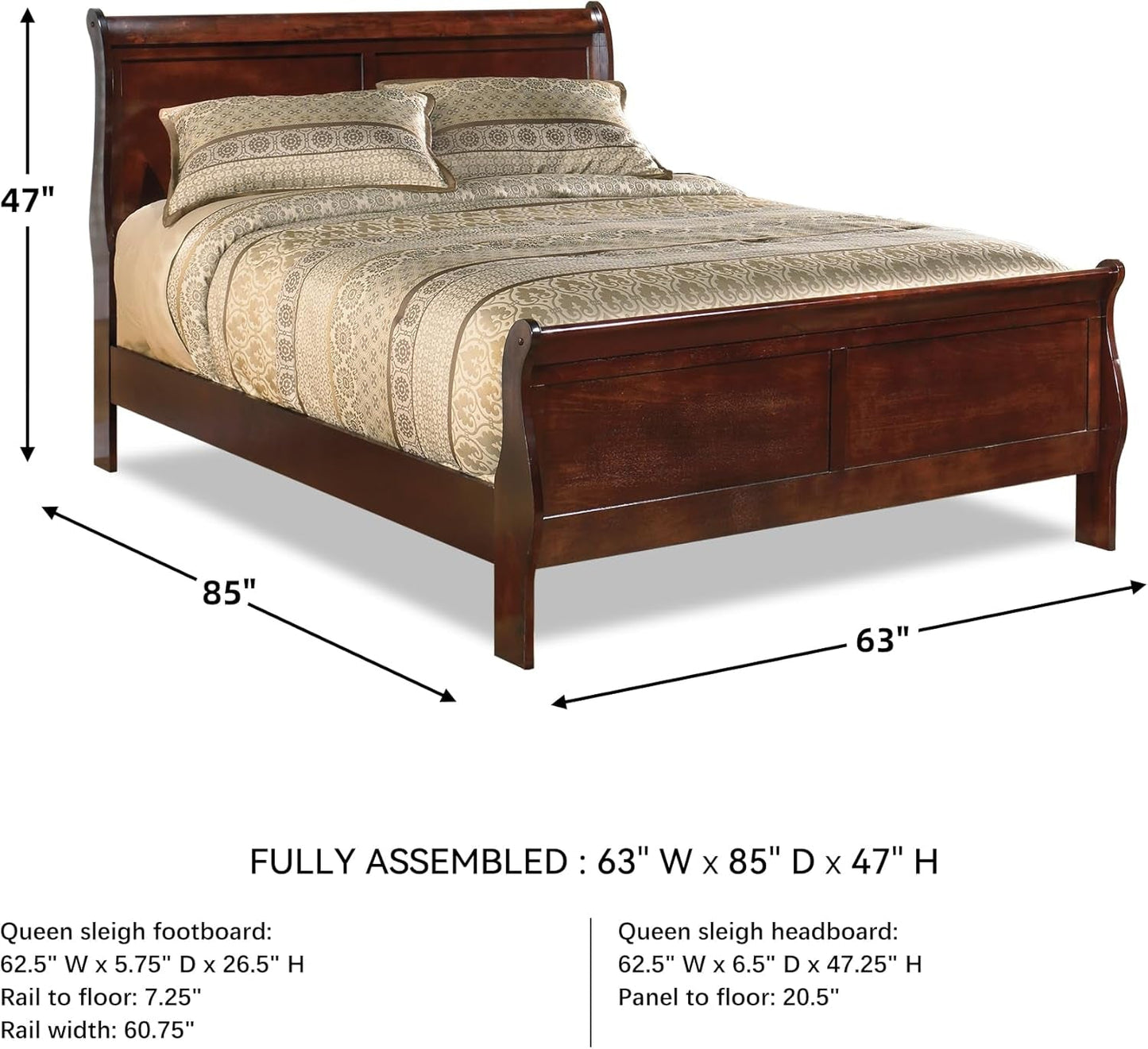 Queen Sleigh Bed Dark Brown Sustainably Sourced Veneer