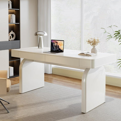 63 Inch White Desk With Drawers Modern Office Desk
