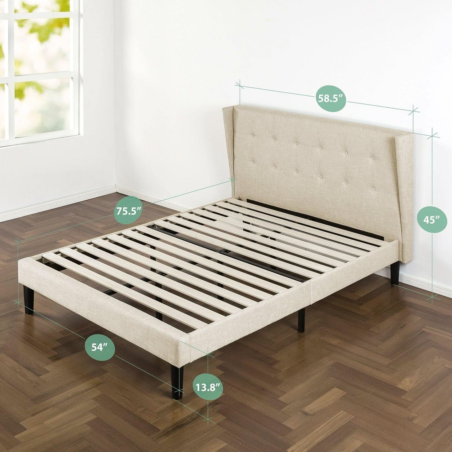 Athena Upholstered Platform Bed Frame With Wing back Headboard Taupe Full