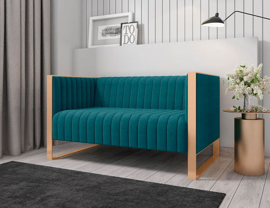 57 Inch Teal Velvet Loveseat For Living Room High Density Foam-1