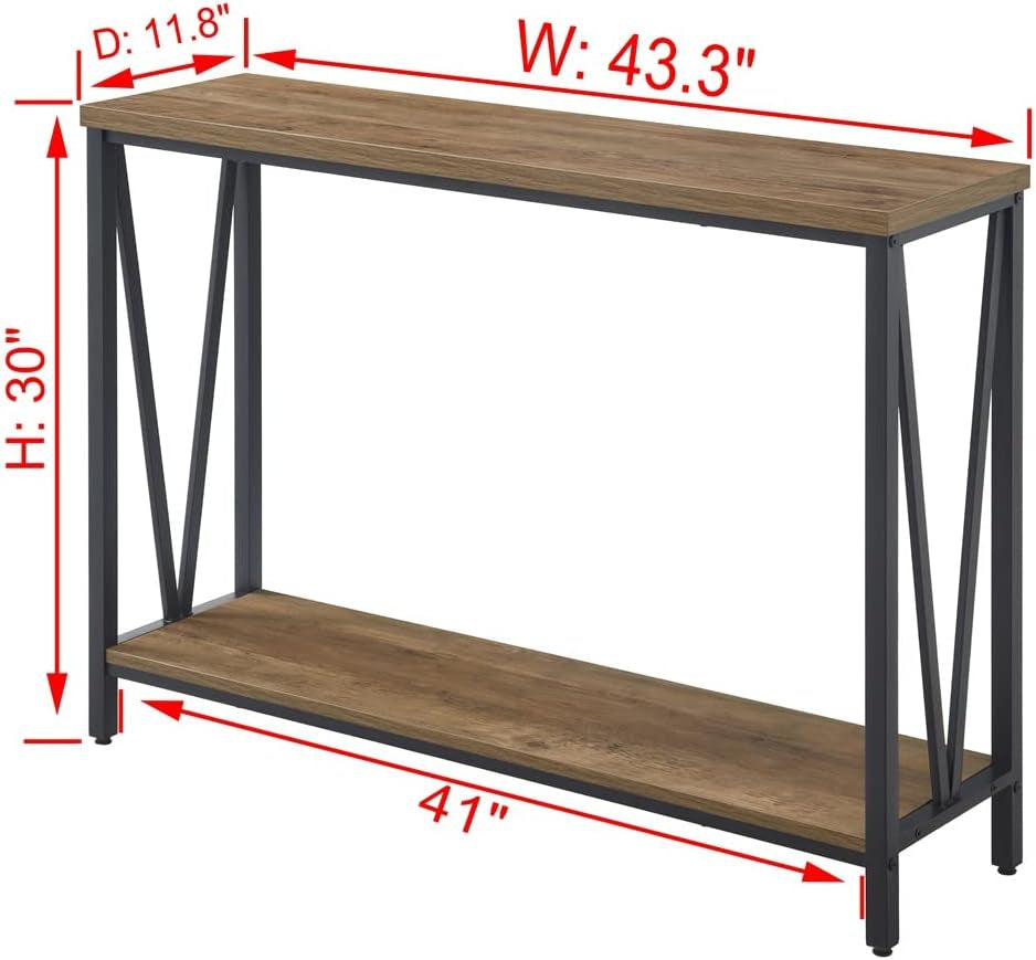 Industrial Oak Rustic Sofa Console Table Two Tiered