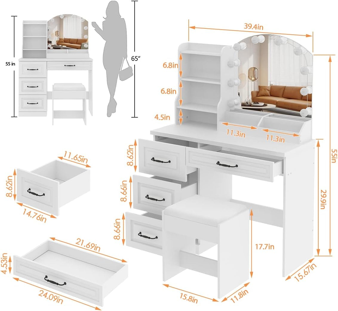 White Makeup Vanity Desk With Premium Illumination