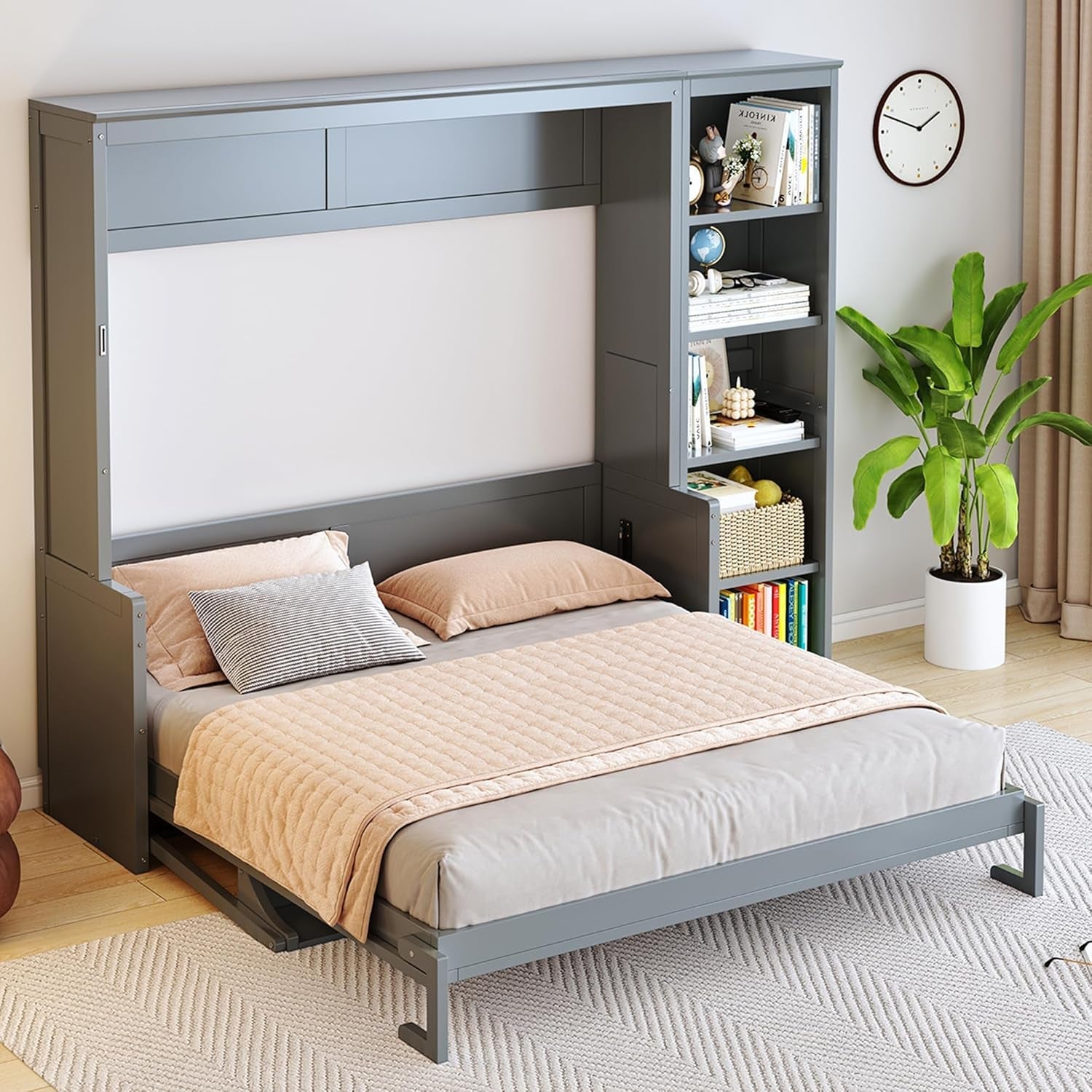 Gray Queen Murphy Desk With Industrial Storage Shelving-3