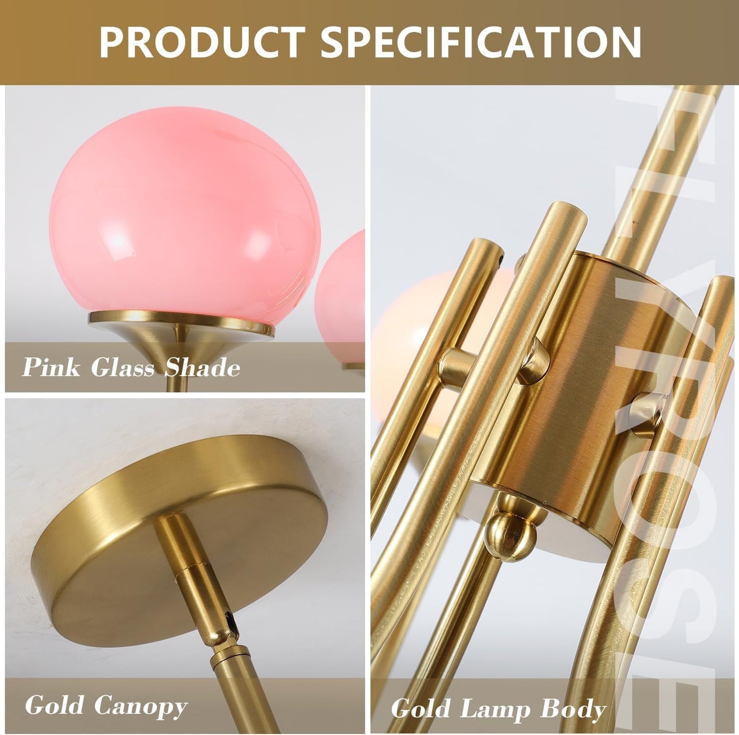 Luxurious Pink Glass 5-Light Pendant Ceiling Light