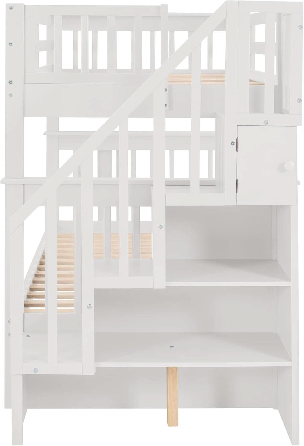 Twin Over Twin Bunk Bed With Stairs And Trundle White
