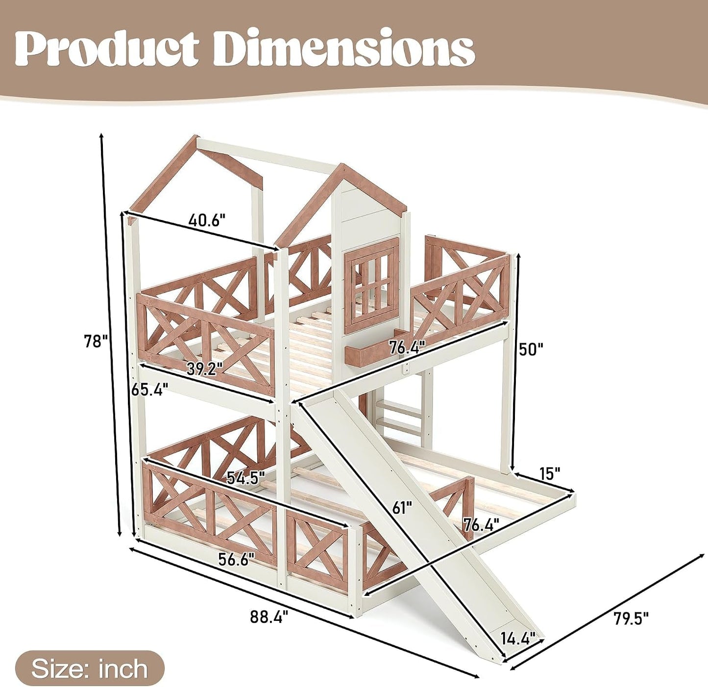 Twin Over Full Bunk Bed Playhouse With Slide Loft Storage
