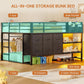 Full Over Twin Bunk Bed Black Security Guardrails Drawers