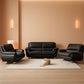 Faux Leather 3 Piece Modern Living Room Sofa Set Black
