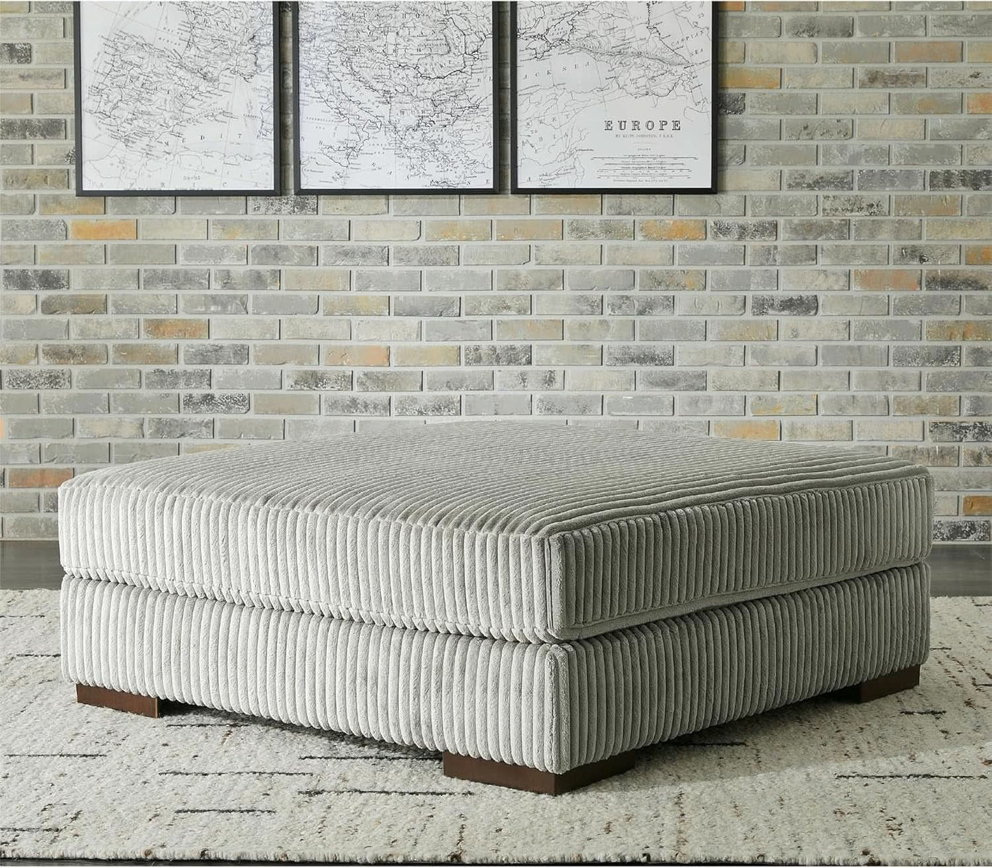 Oversized Tufted Upholstered Ottoman With Light Gray
