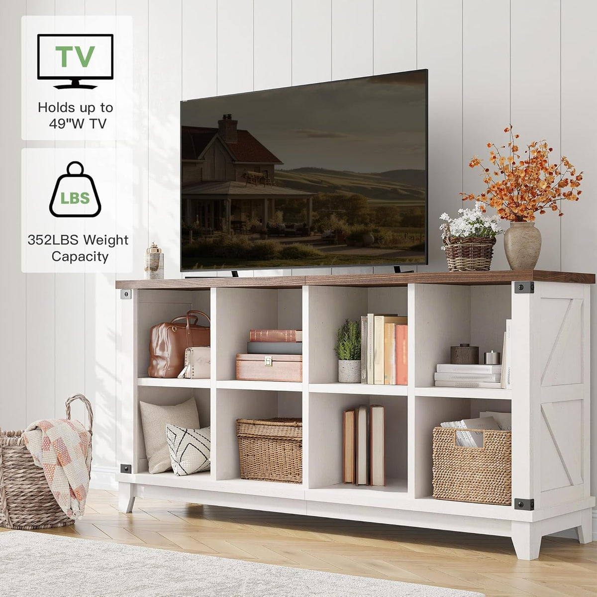 White Farmhouse Eight Cube Storage System Display Shelf