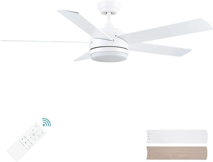 52 Inch White Ceiling Fan With Dimmable LED Lights