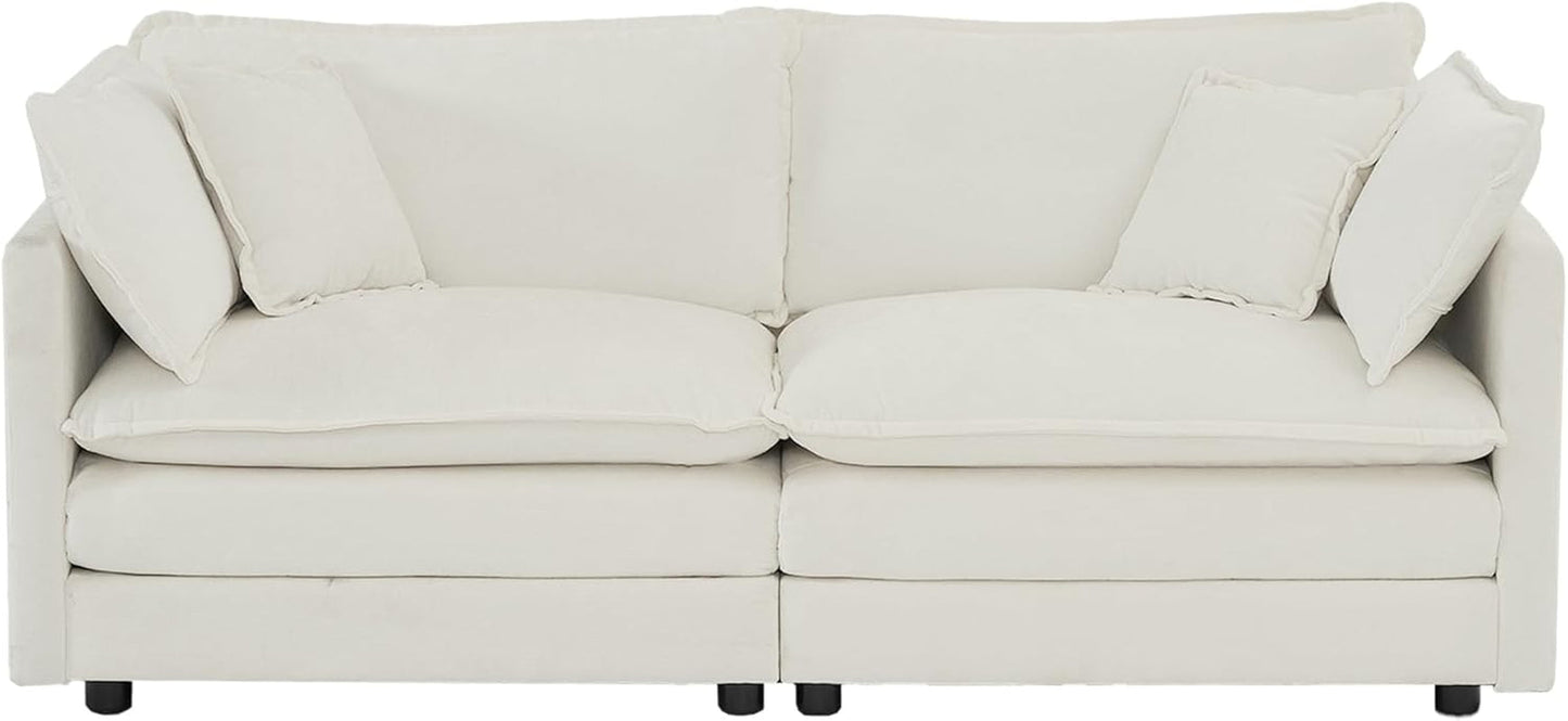 White Chenille Two Seater Upholstered Cozy Loveseat