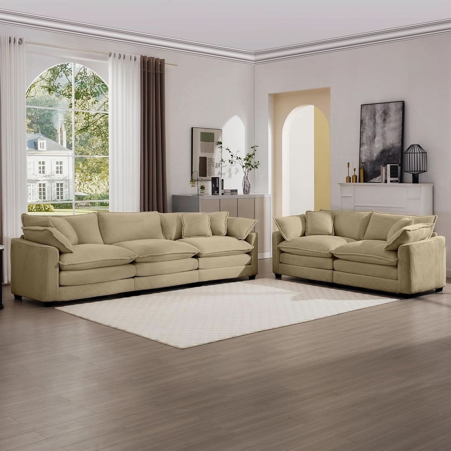 Oversized 2 Piece Sofa Set Camel 3 Seater And Loveseat