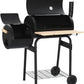 Large Offset Charcoal Smoker Grill Featuring Firebox
