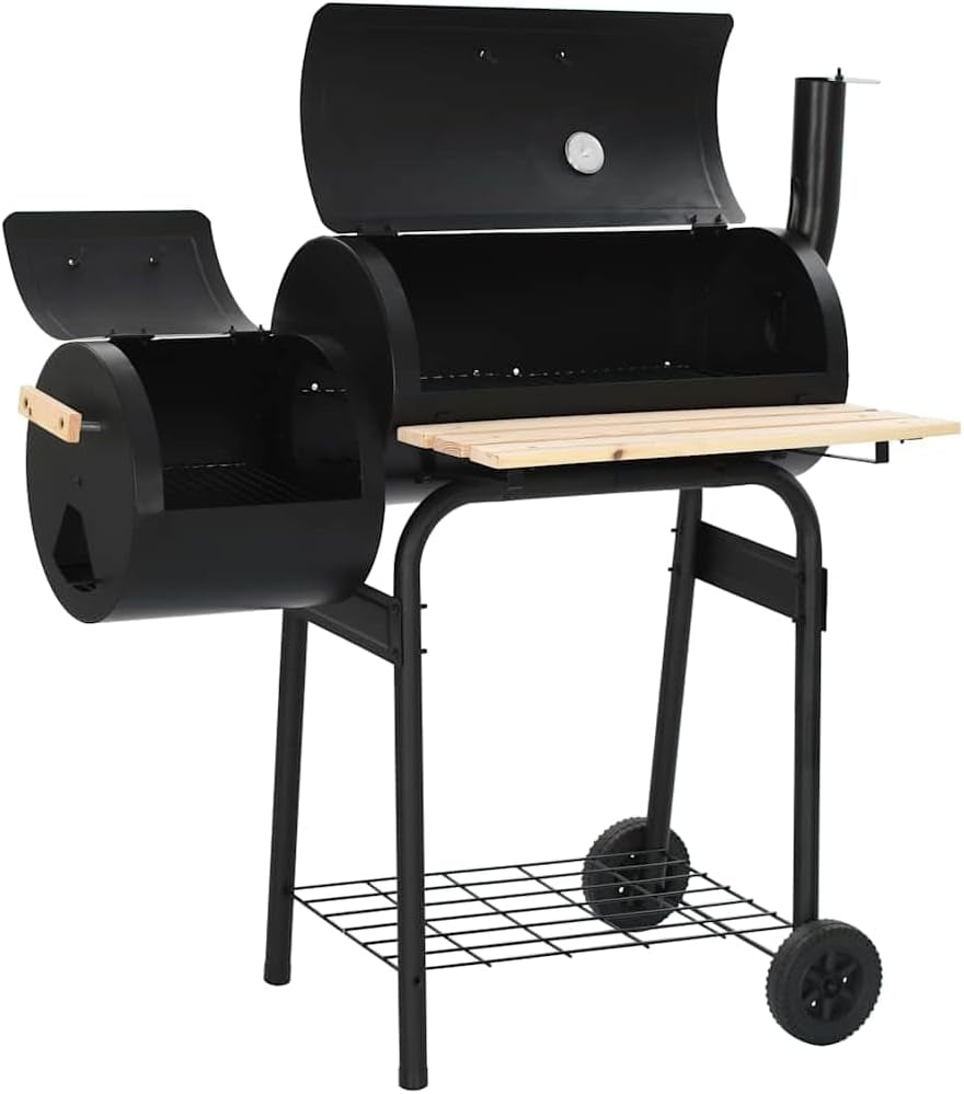Large Offset Charcoal Smoker Grill Featuring Firebox
