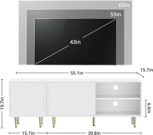 65 Inch TV Stand White Oak Entertainment