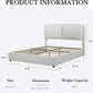 Queen Size White Corduroy Upholstered Platform Bed