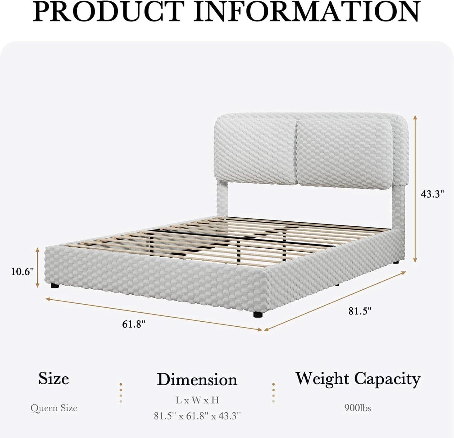 Queen Size White Corduroy Upholstered Platform Bed