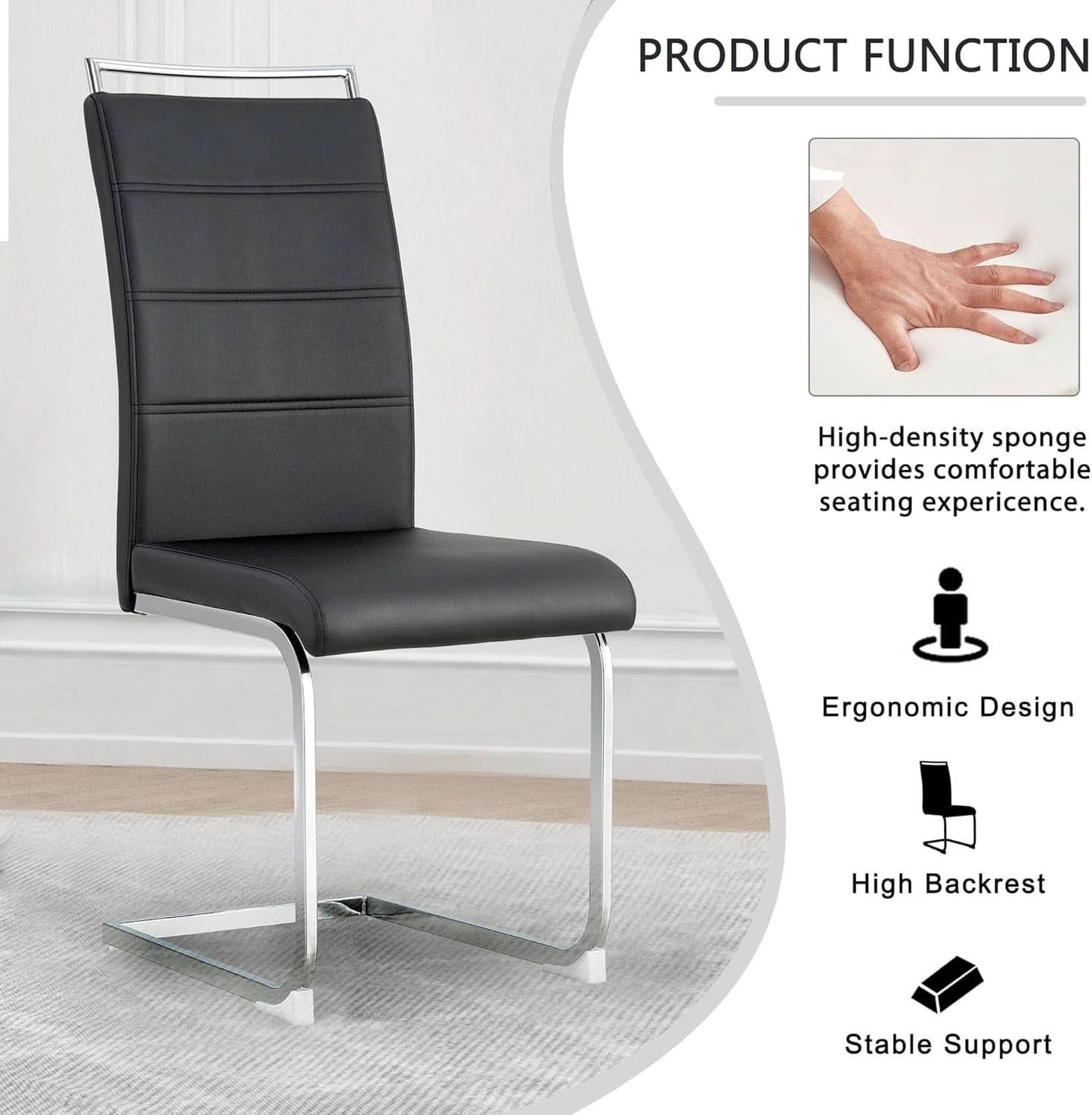 Dining Chairs Set Of 4 PU Leather High Back Black Kitchen