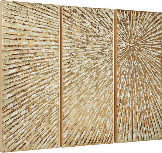 Goldleaf Textured Hand Painted Canvas Art Triptych