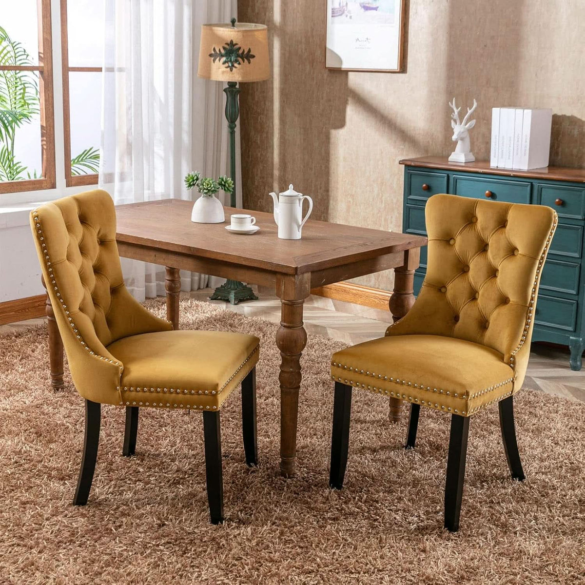 Velvet Dining Chairs Gold Finishing Collection Set