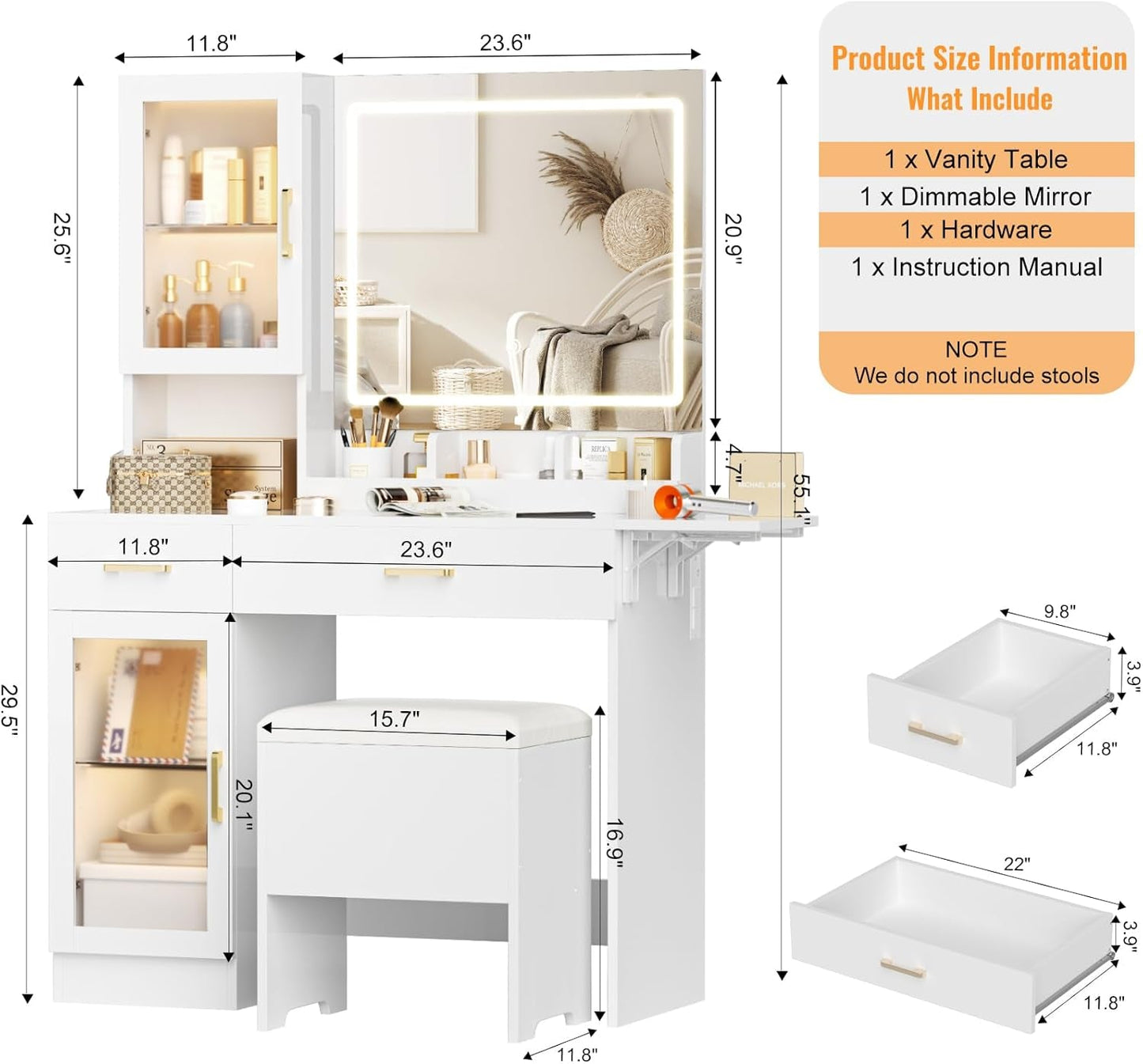 White Illuminated Makeup Vanity With Electrical Outlet