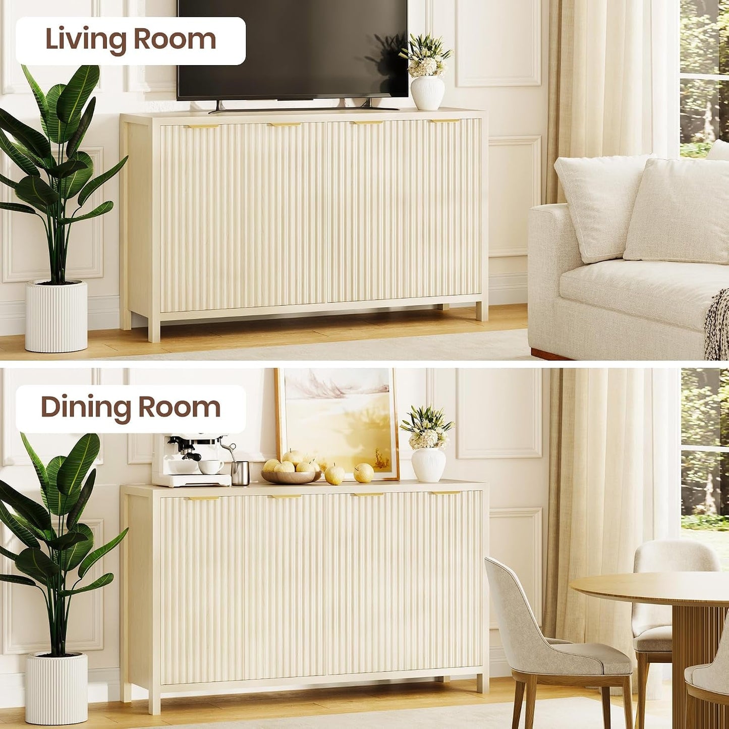 55 Inch Modern Fluted Buffet Cabinet With Four Doors