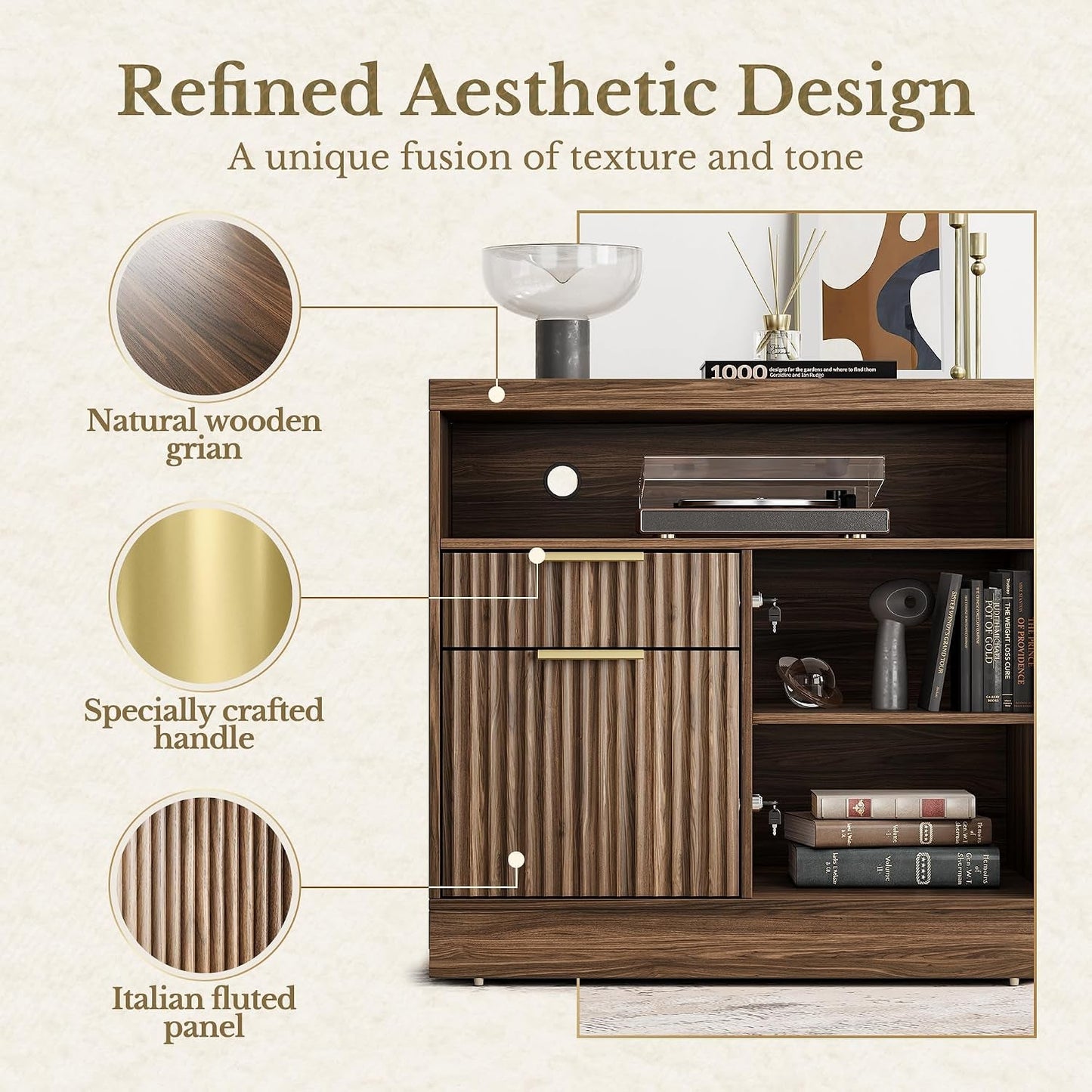 Thirty Two Inch Walnut Lateral File Cabinet Lockable Assembly