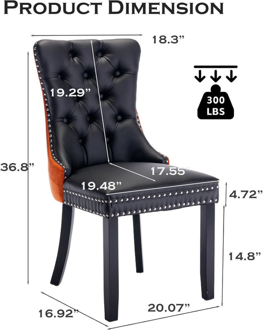 Leather Dining Chair Set Of 2 Tufted Black And Orange