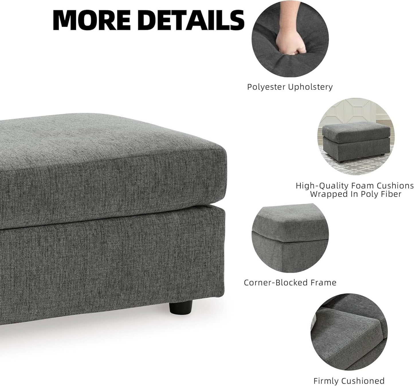 Stairatt Rectangular Gray Upholstered Ottoman Cushioned