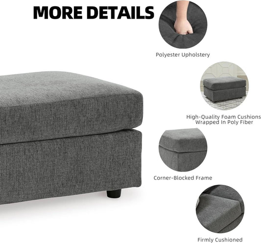 Stairatt Rectangular Gray Upholstered Ottoman Cushioned