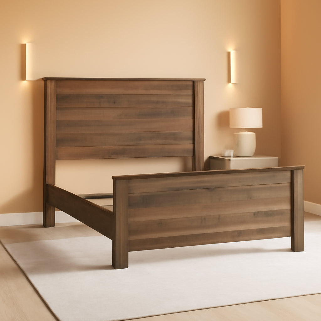 Queen Panel Bed Dark Brown Nailhead Trim Engineered Wood