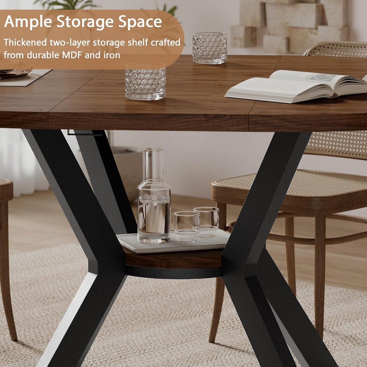 Extendable Forty Two To Fifty Eight Inches Round Dining Table Storage