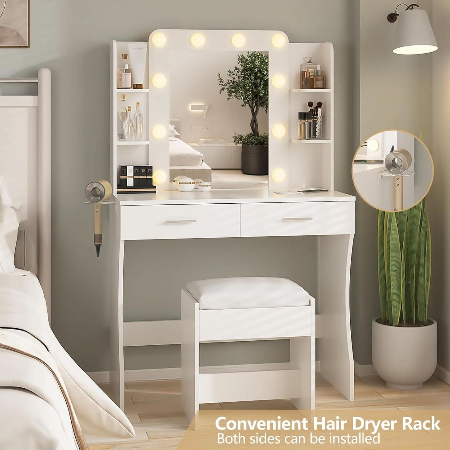 Vanity Desk White Ceramic Finishes LED Illumination