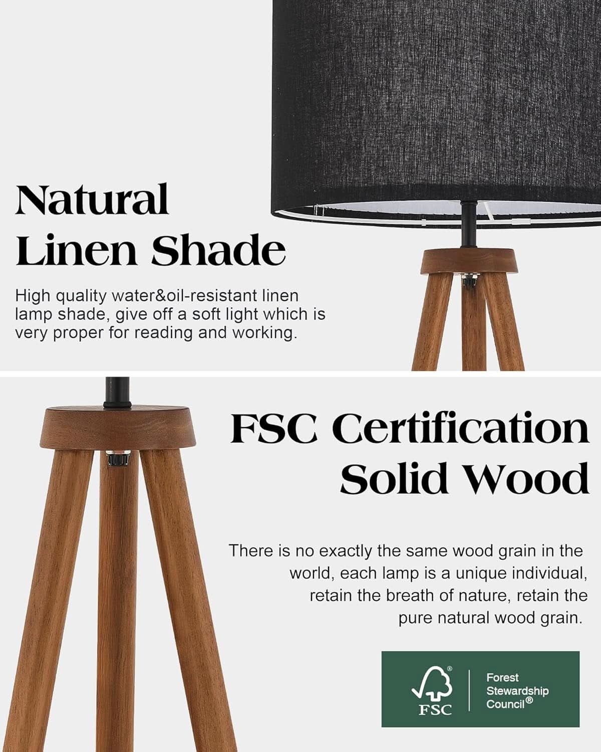 Walnut Wood Tripod Floor Lamp Color Temperature LED-2