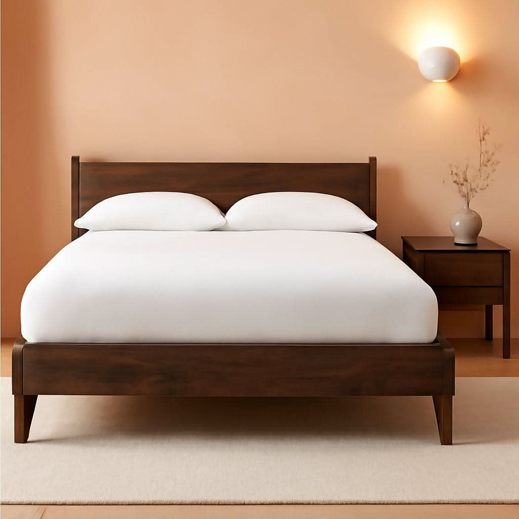 Queen Panel Platform Bed Dark Brown Walnut Storage