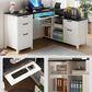 White Farmhouse L Shaped Desk With USB Charging 59 Inch Desk