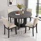 Round Dining Set With 47 Inch Table And Beige Upholstered Chairs