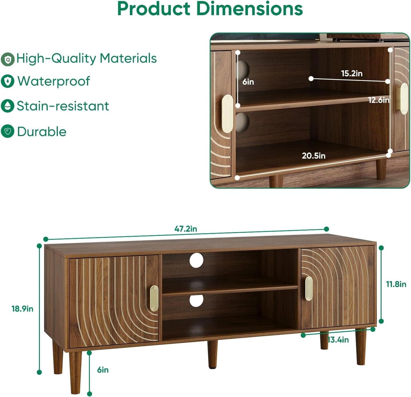 Walnut 47 Inch TV Stand Featur ingInte grated Storage
