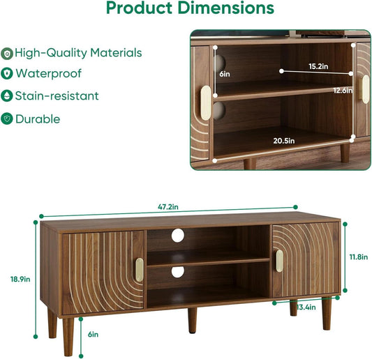 Walnut 47 Inch TV Stand Featur ingInte grated Storage