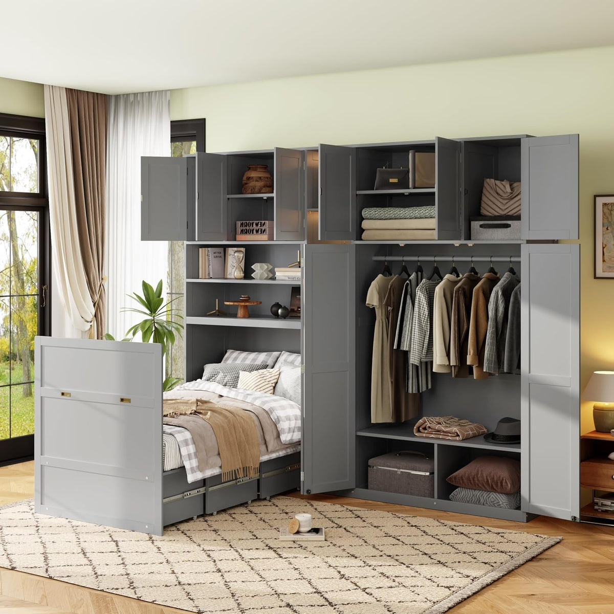 Twin Size Charcoalgray Murphy Cabinet Bed Wardrobe-2
