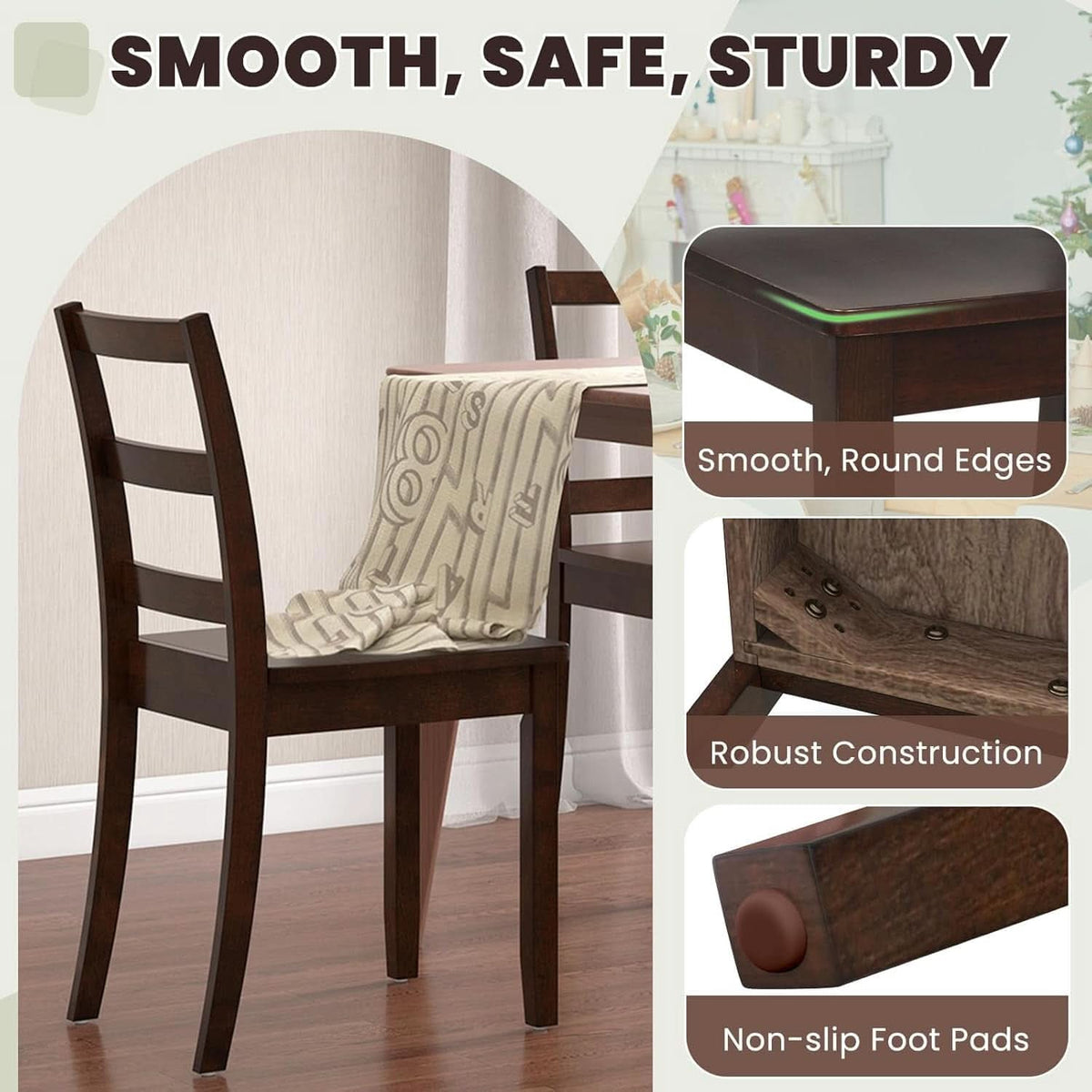 Walnut Wood Armless Dining Chairs Solid Rubberwood
