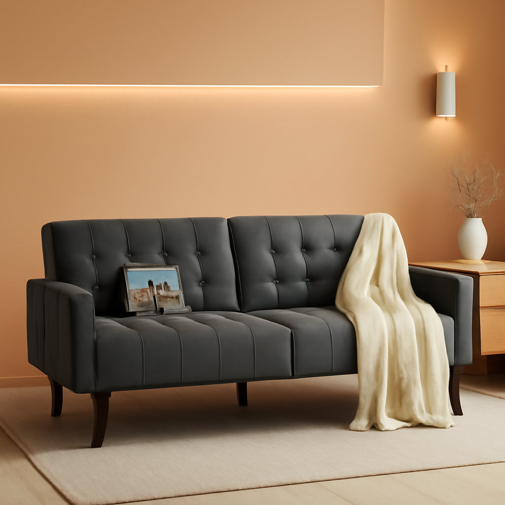 65 Inch Charcoal Grey Upholstered Convertible Sleeper Sofa