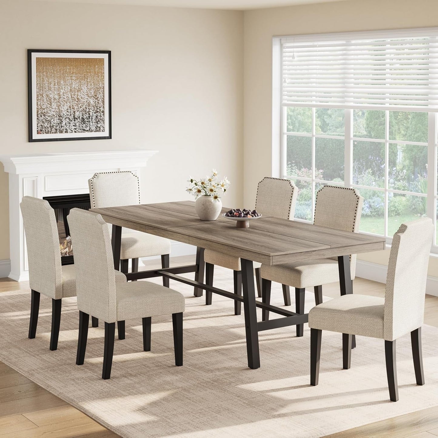 86-Inch Grey Walnut Dining Table Non-Extendable Sturdy