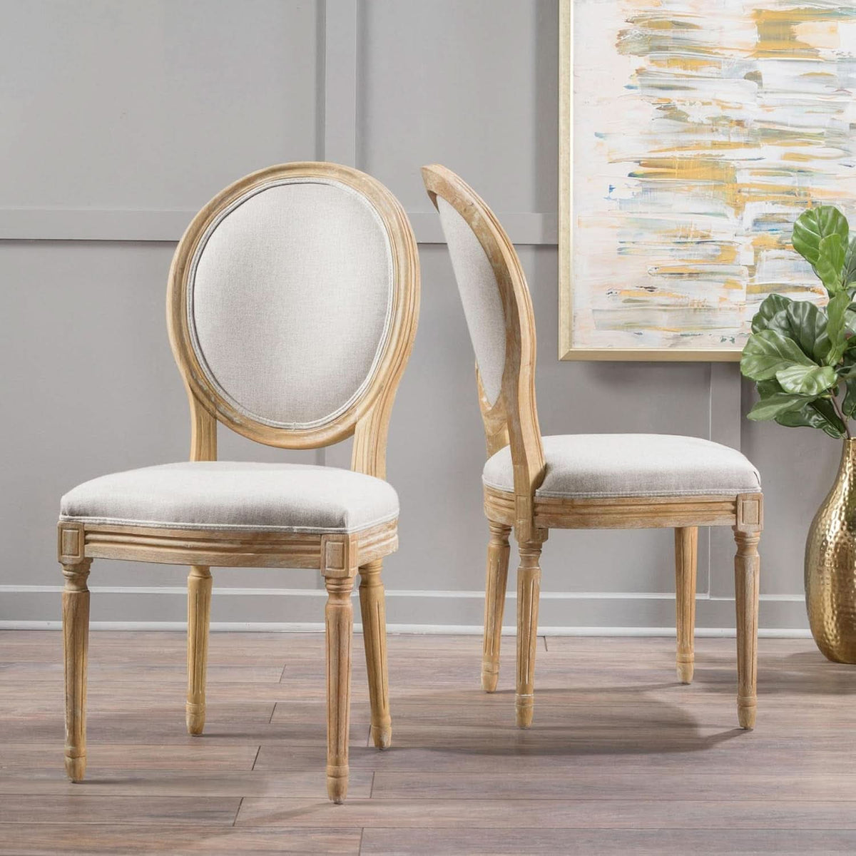Phinnaeus Beige Polyester Fabric Dining Chairs Set Of 2